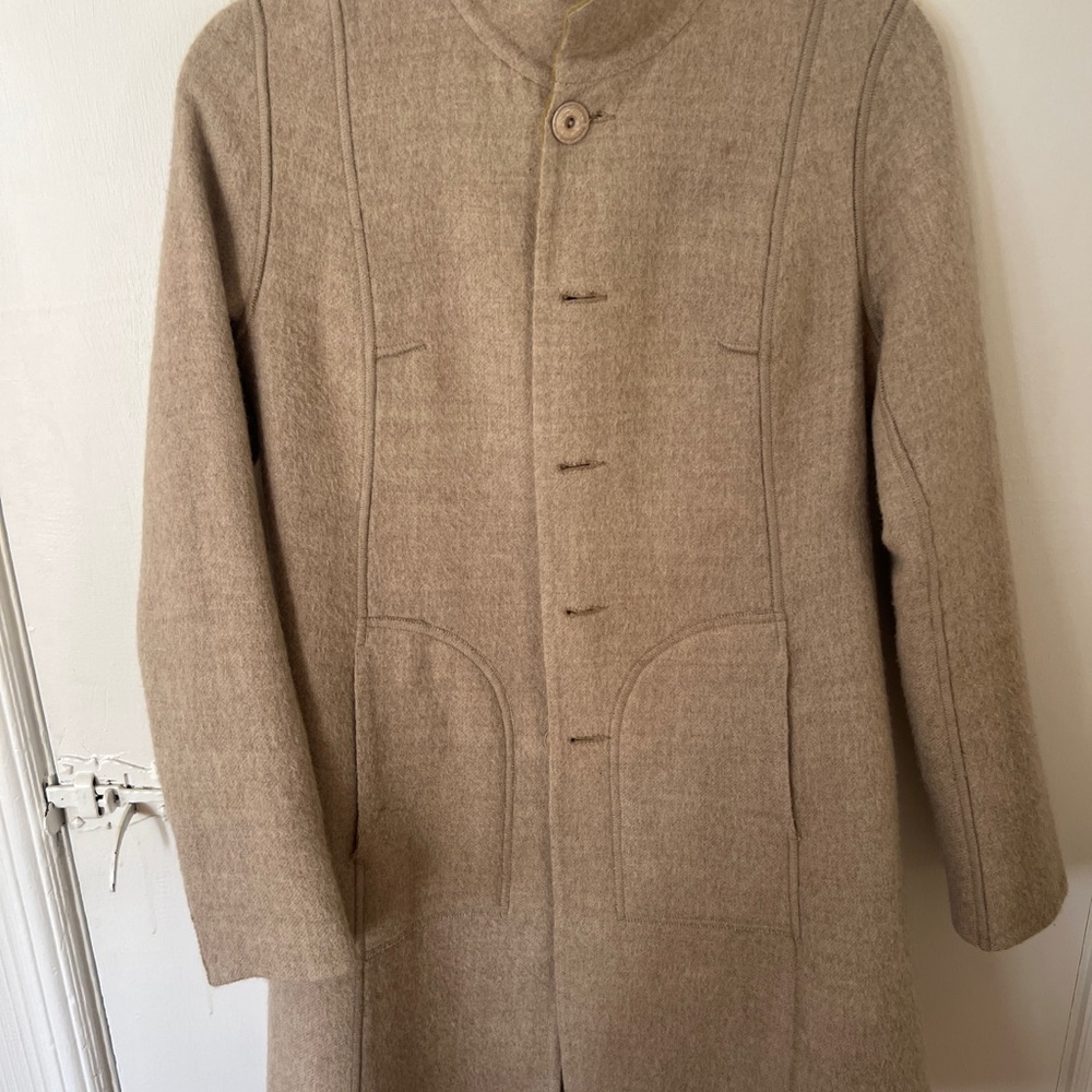 Elegant Reversible Tan and Green Alpaca Wool Coat